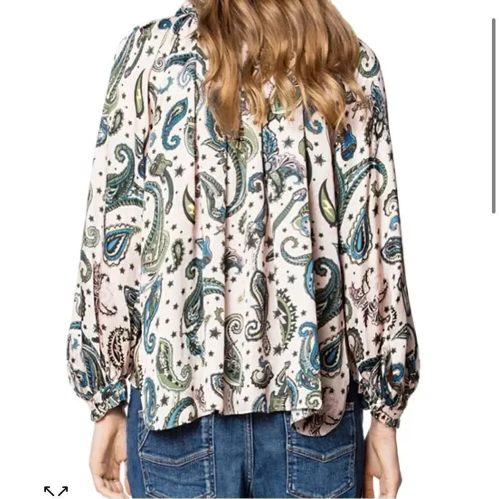 Zadig & Voltaire Theresa Print Paisley Tunic Top Blouse Small Long Sleeve Pink